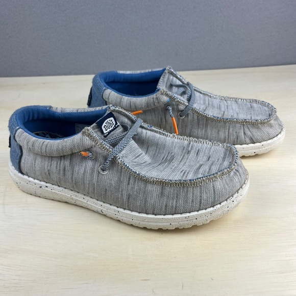 Hey Dude Shoes - Hey Dude Wally Youth Jersey Grey Blue Slip On Loafers Shoes Y4 L5 40222-025
